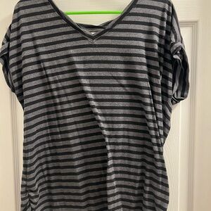 Avenue Black and Gray Striped Short Sleeve Top